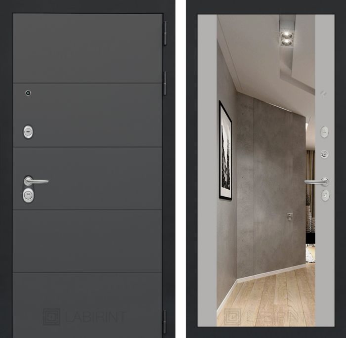 Входная дверь Лабиринт ART графит с Зеркалом Максимум - Грей софт
