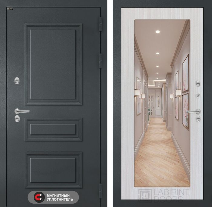 Входная дверь Лабиринт Атлантик с Зеркалом 18 - Сандал белый