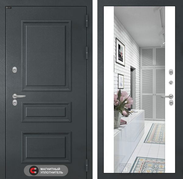 Входная дверь Лабиринт Атлантик с зеркалом Максимум - Белый софт