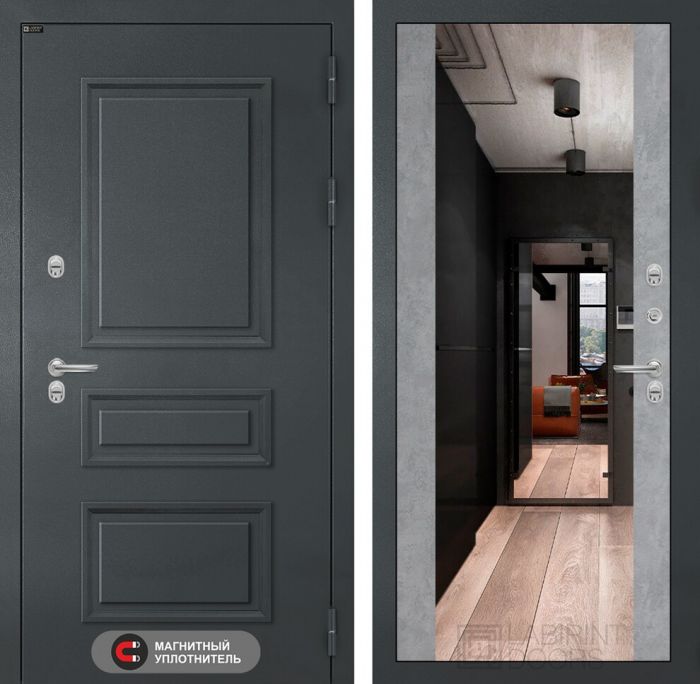 Входная дверь Лабиринт Атлантик с зеркалом Максимум - Бетон светлый