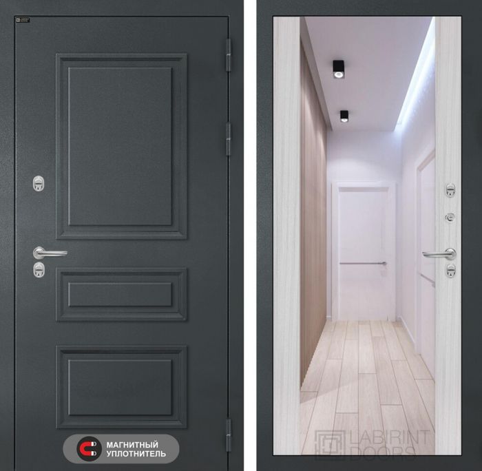 Входная дверь Лабиринт Атлантик с зеркалом Максимум - Сандал белый