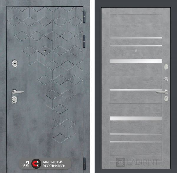 Входная дверь Лабиринт Бетон замок Mottura 20 - Бетон светлый, зеркальные вставки