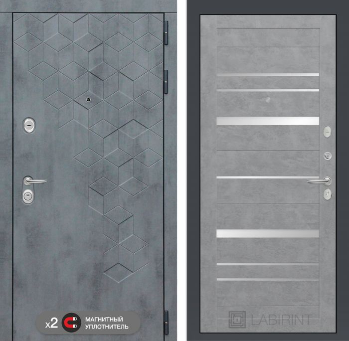 Входная дверь Лабиринт Бетон замок Mottura 20 - Бетон светлый, зеркальные вставки