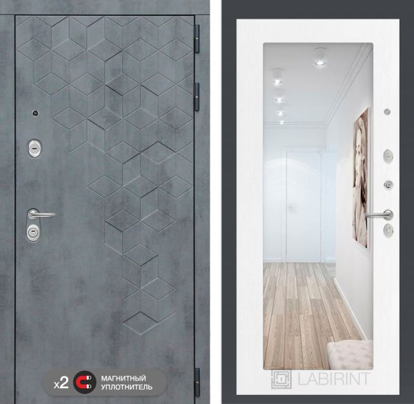 Входная дверь Лабиринт Бетон с зеркалом замок Mottura 18 - Белое дерево
