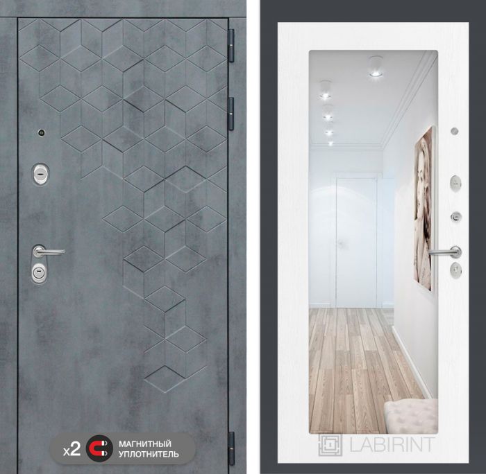 Входная дверь Лабиринт Бетон с зеркалом замок Mottura 18 - Белое дерево