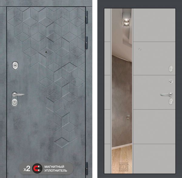 Входная дверь Лабиринт Бетон с зеркалом замок Mottura 19 - Грей софт