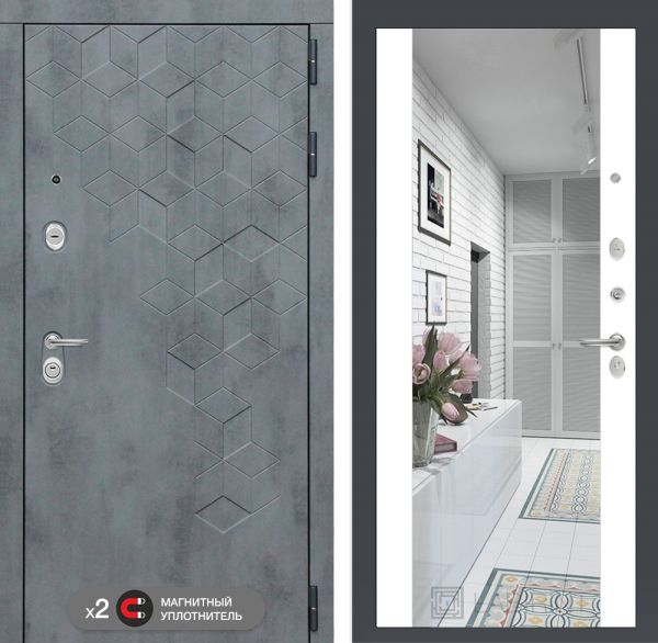 Входная дверь Лабиринт Бетон с зеркалом Максимум замок Mottura - Белый