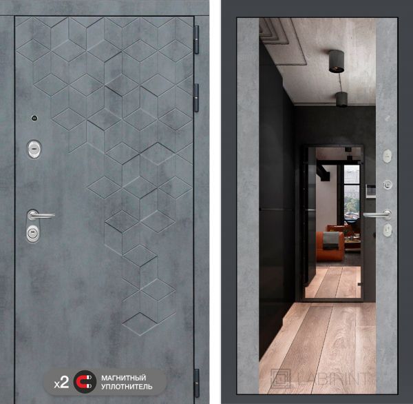 Входная дверь Лабиринт Бетон с зеркалом Максимум замок Mottura - Бетон светлый