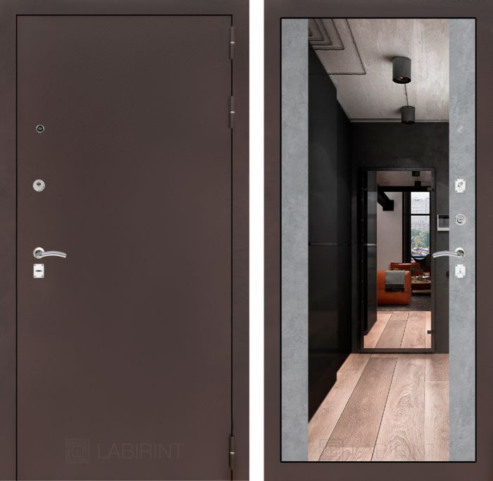 Входная дверь Лабиринт CLASSIC антик медный с Зеркалом Максимум - Бетон светлый