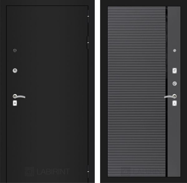 Входная дверь Лабиринт CLASSIC шагрень черная 22 - Графит софт, черная вставка