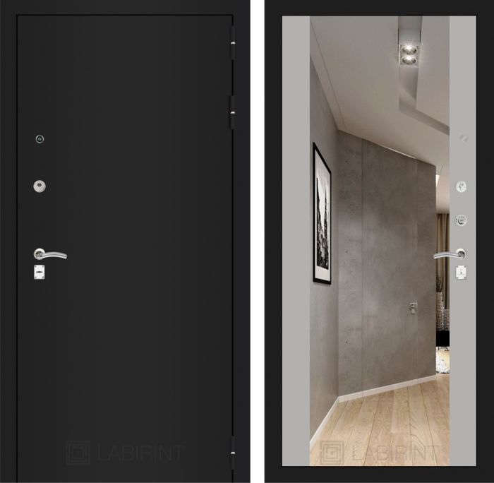 Входная дверь Лабиринт CLASSIC шагрень черная с Зеркалом Максимум - Софт Грей