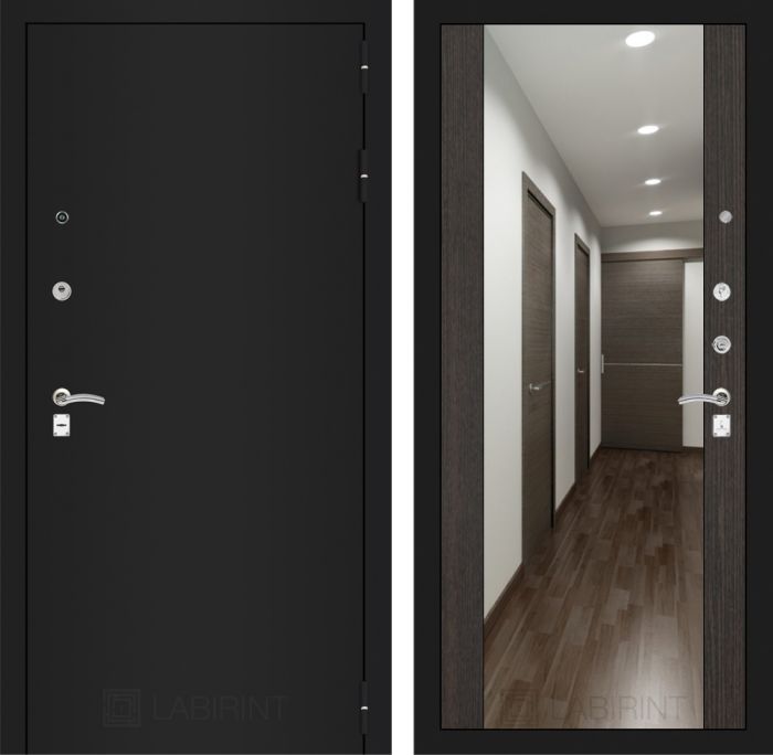 Входная дверь Лабиринт CLASSIC шагрень черная с Зеркалом Максимум - Венге