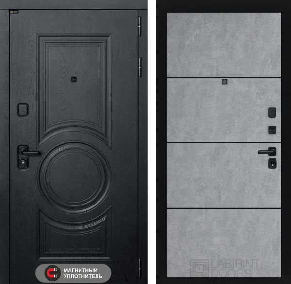 Входная дверь Лабиринт GRAND 25 - Бетон светлый, черный молдинг
