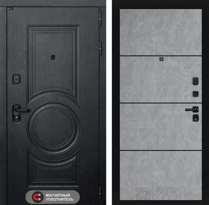 Входная дверь Лабиринт GRAND 25 - Бетон светлый, черный молдинг