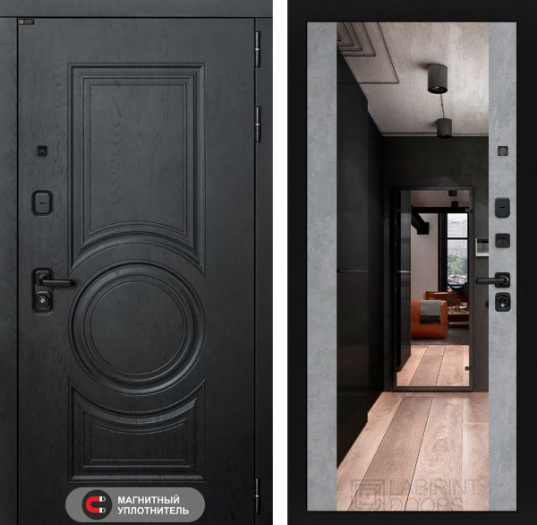 Входная дверь Лабиринт GRAND с Зеркалом Максимум - Бетон светлый