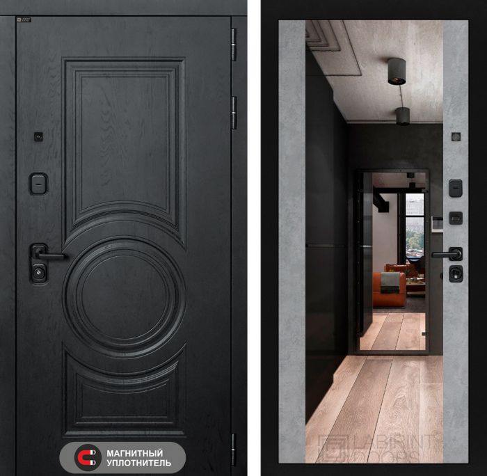 Входная дверь Лабиринт GRAND с Зеркалом Максимум - Бетон светлый