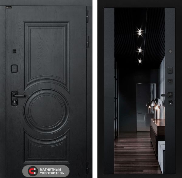 Входная дверь Лабиринт GRAND с Зеркалом тонированным Максимум - Черный кварц