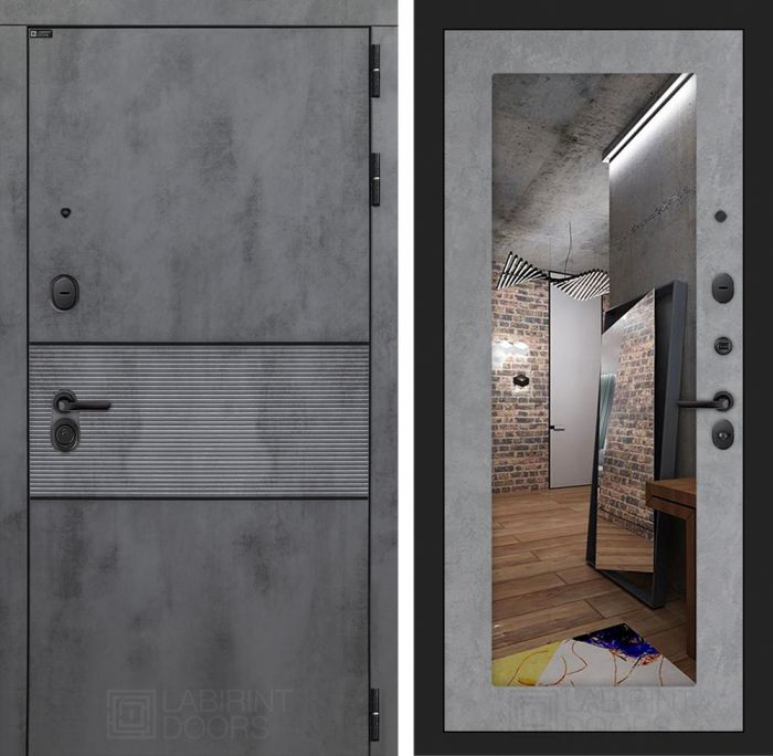 Входная дверь Лабиринт INFINITY с Зеркалом 18 - Бетон светлый