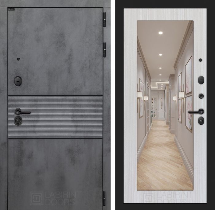 Входная дверь Лабиринт INFINITY с Зеркалом 18 - Сандал белый