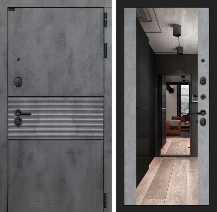 Входная дверь Лабиринт INFINITY с Зеркалом Максимум - Бетон светлый