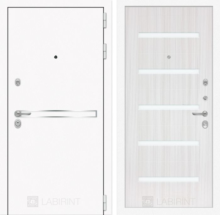 Входная дверь Лабиринт Лайн WHITE 01 - Сандал белый, стекло белое