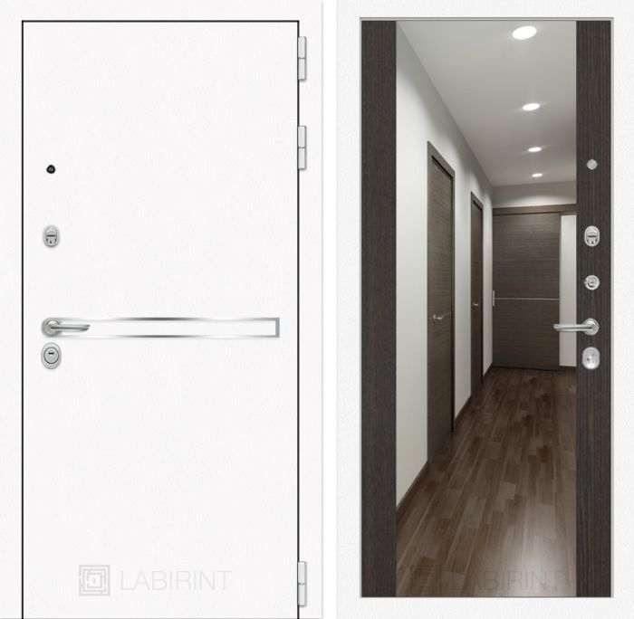 Входная дверь Лабиринт Лайн WHITE с широким зеркалом - Венге