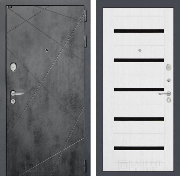 Входная дверь Лабиринт LOFT 01 - Белое дерево, стекло черное