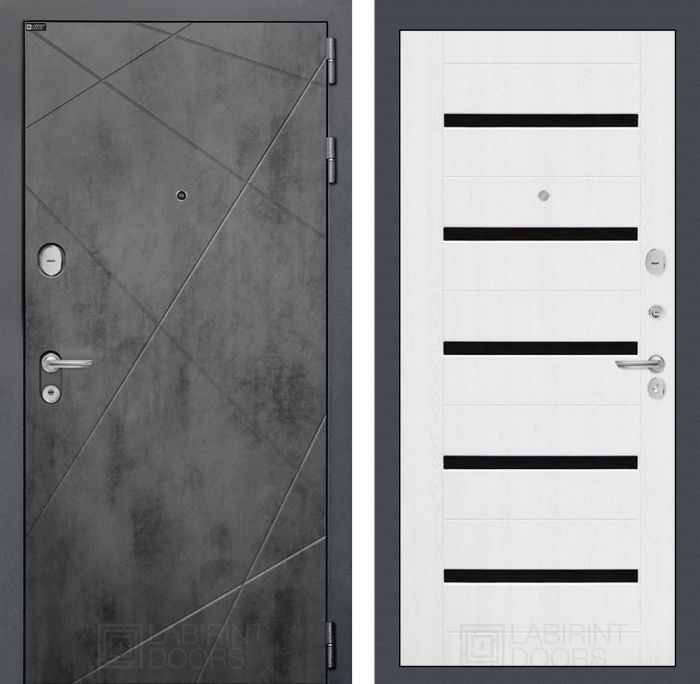 Входная дверь Лабиринт LOFT 01 - Белое дерево, стекло черное