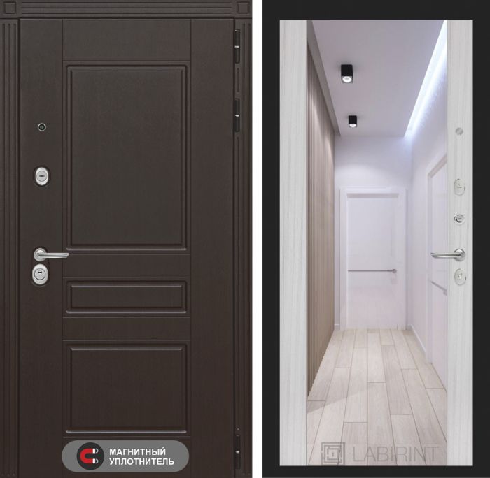 Входная дверь Лабиринт Мегаполис с зеркалом Максимум - Сандал белый