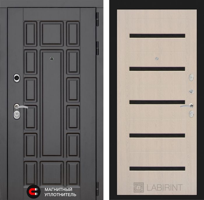Входная дверь Лабиринт Нью-Йорк замок Mottura 01 - Беленый дуб, стекло черное