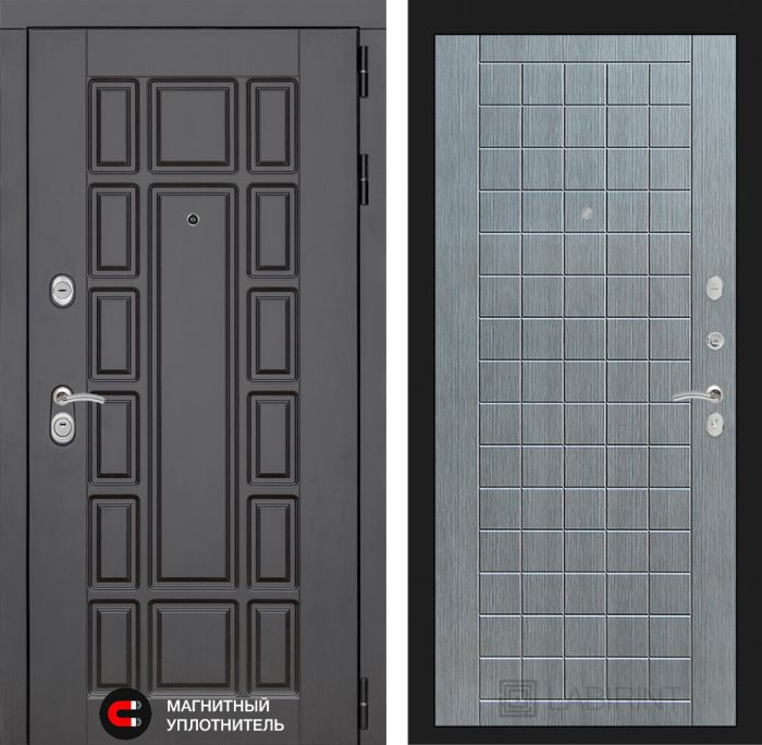 Входная дверь Лабиринт Нью-Йорк замок Mottura 09 - Лен сильвер грей