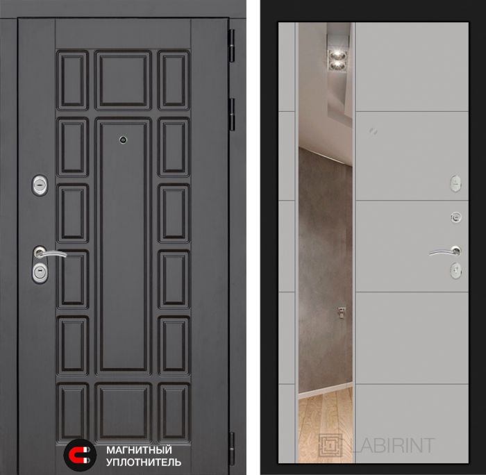Входная дверь Лабиринт Нью-Йорк с Зеркалом замок Mottura 19 - Грей софт