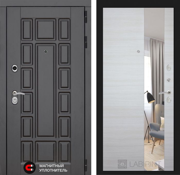 Входная дверь Лабиринт Нью-Йорк с Зеркалом замок Mottura - Акация светлая горизонтальная