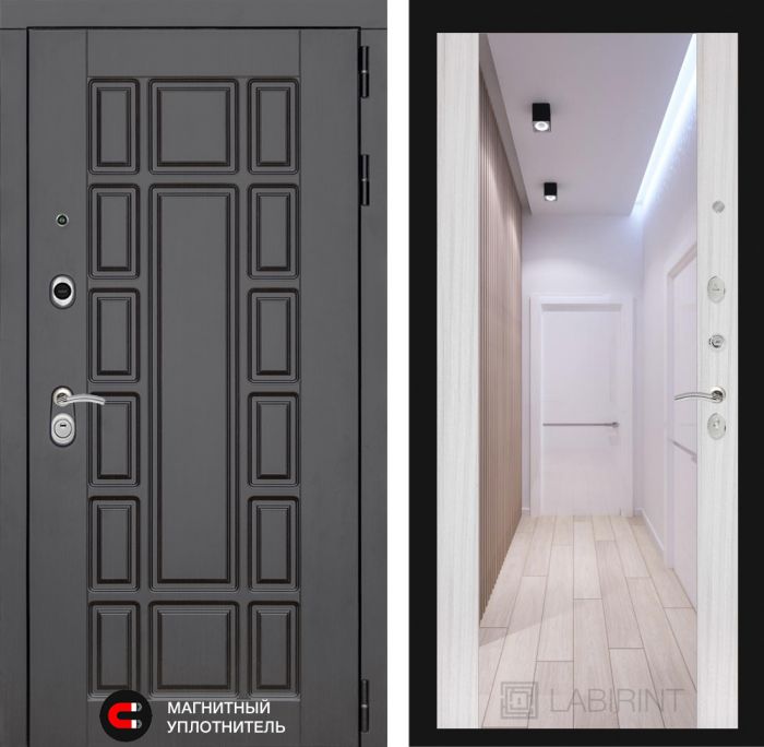 Входная дверь Лабиринт Нью-Йорк с Зеркалом Максимум замок Mottura - Сандал белый