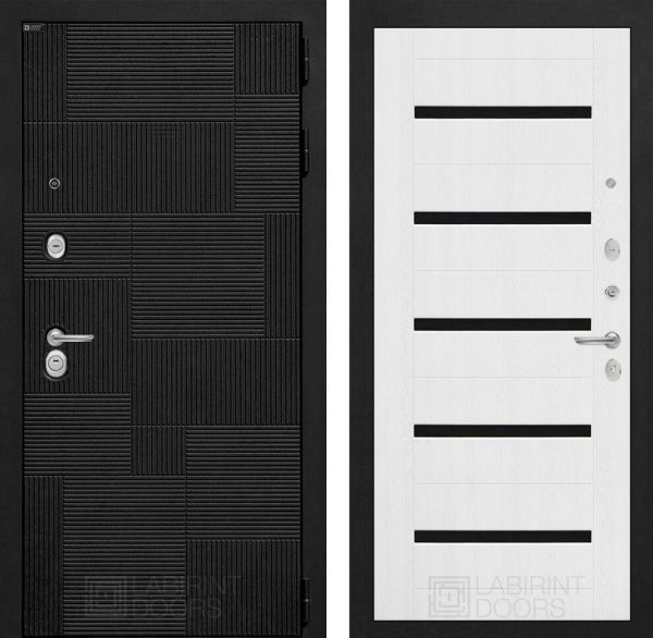 Входная дверь Лабиринт PAZL 01 - Белое дерево, стекло черное