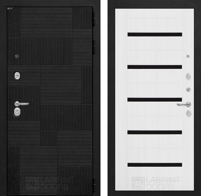 Входная дверь Лабиринт PAZL 01 - Белое дерево, стекло черное