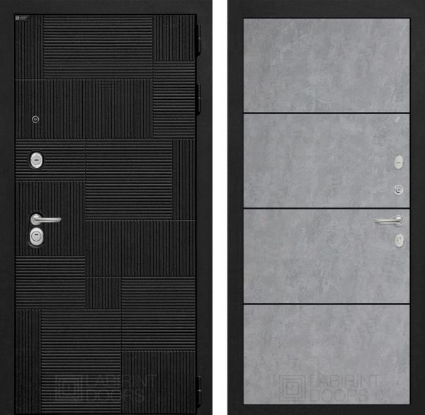 Входная дверь Лабиринт PAZL 25 - Бетон светлый, черный молдинг