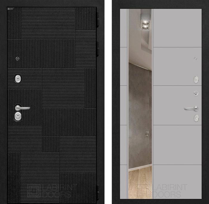 Входная дверь Лабиринт PAZL с зеркалом 19 - Грей софт