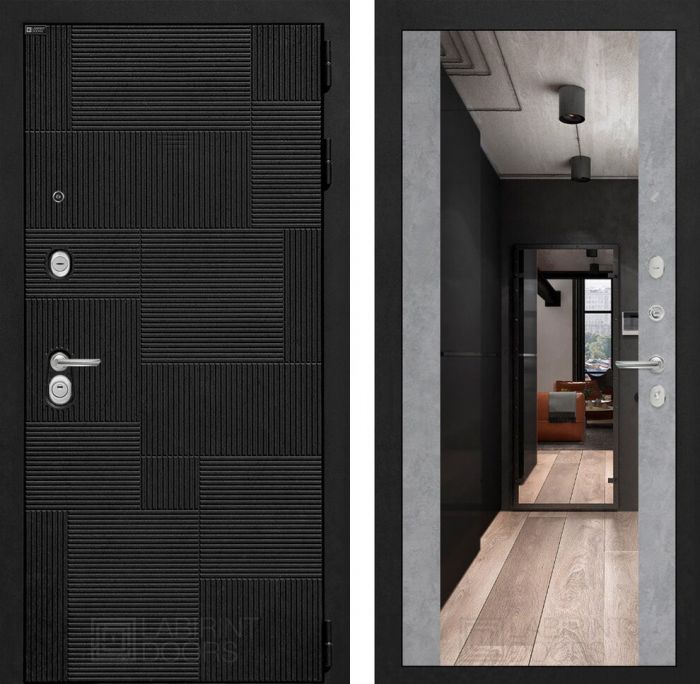 Входная дверь Лабиринт PAZL с зеркалом Максимум - Бетон светлый