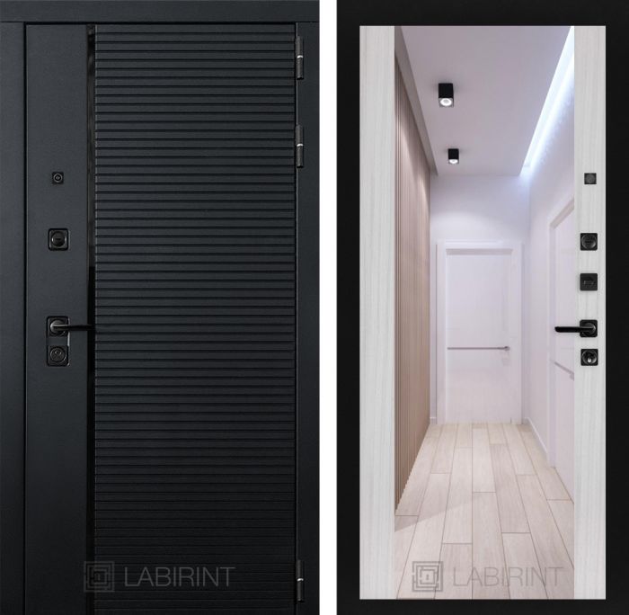 Входная дверь Лабиринт PIANO с зеркалом Максимум замок Mottura - Сандал белый