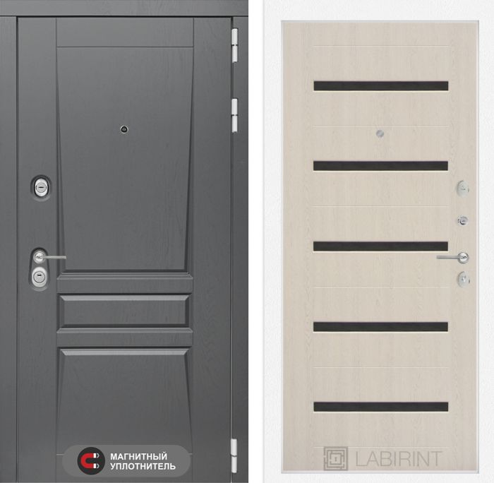 Входная дверь Лабиринт Платинум 01 - Беленый дуб, стекло черное