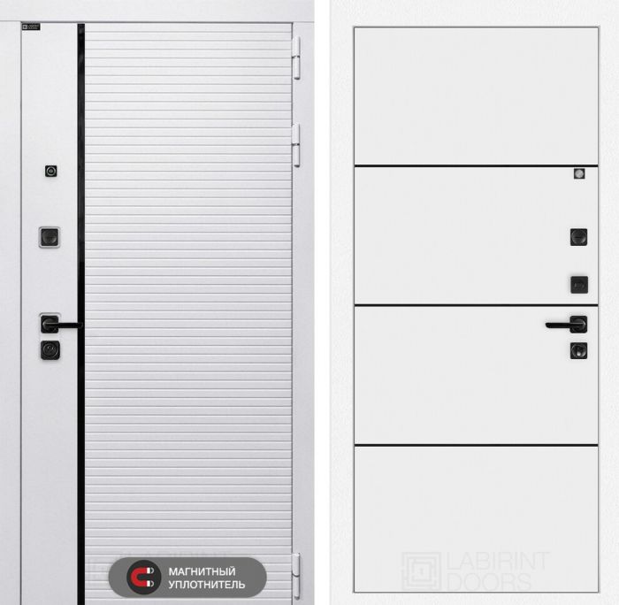 Входная дверь Лабиринт ROYAL 25 - Белый софт, черный молдинг