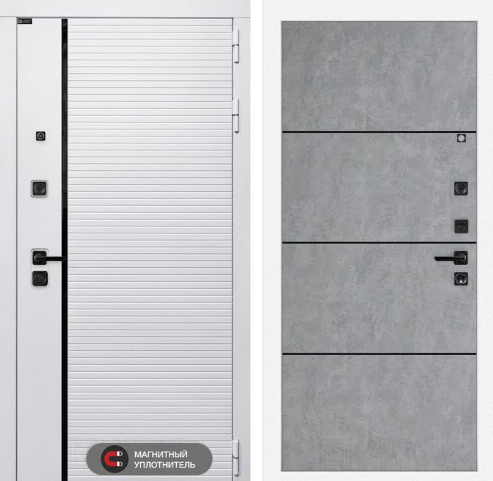 Входная дверь Лабиринт ROYAL 25 - Бетон светлый, черный молдинг