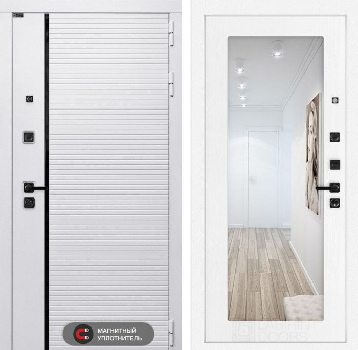 Входная дверь Лабиринт ROYAL с Зеркалом 18 - Белое дерево