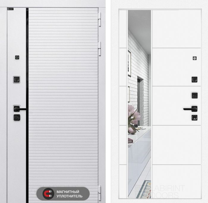 Входная дверь Лабиринт ROYAL с зеркалом 19 - Белый софт