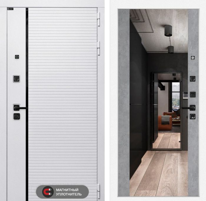 Входная дверь Лабиринт ROYAL с Зеркалом Максимум - Бетон светлый