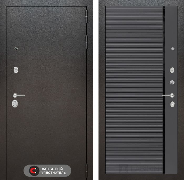 Входная дверь Лабиринт SILVER 22 - Графит софт, черная вставка