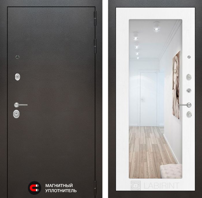 Входная дверь Лабиринт SILVER с Зеркалом 18 - Белое дерево