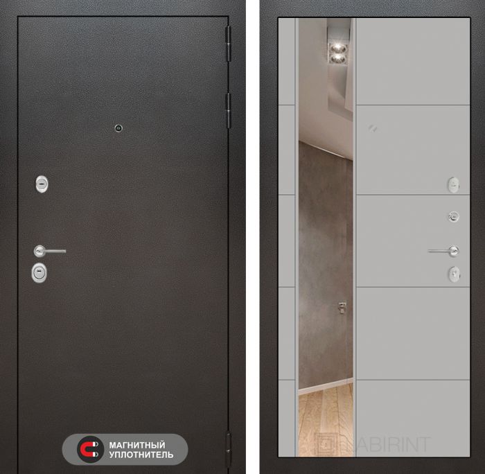 Входная дверь Лабиринт SILVER с Зеркалом 19 - Грей софт