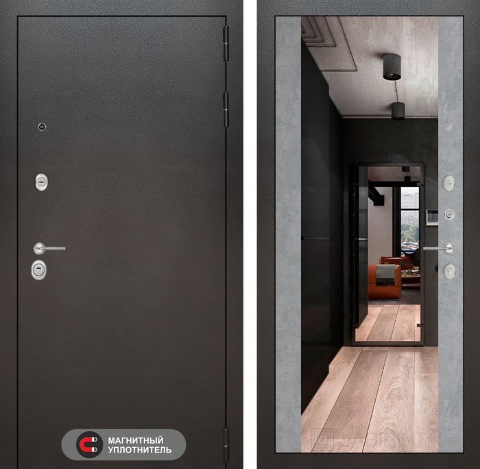 Входная дверь Лабиринт SILVER с Зеркалом Максимум - Бетон светлый